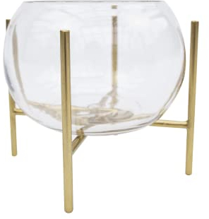 LaLe Living Vase Arzu aus Glas & Eisen in Gold, Blumenvase 18 x 23 cm, Glasvase mit Gestell aus Metall