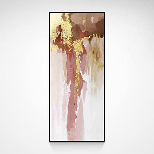 SLEA Handgemalte Acrylbilder,Abstrakte Goldfolie Rosa Moderne Handgemalte Ölgemälde Dicke Textur Originalvorlage Leinwand Wandkunst Messer Wandbild Für Wohnzimmer Büro Wohnkultur,50X100Cm(19.6X39.4In