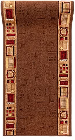 Mazovia Läufer Flur 120x800cm Braun Klassisch 90er-Retro Weich rutschfest | Teppichläufer für Küche Waschküche Schlafzimmer Wetterfest Pflegeleicht Gummiunterseite Kurzflor Lang Verkauf pro Meter
