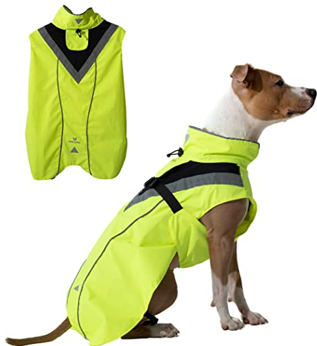 DOGOPAL Regenmantel Hund wasserdicht für kleine & große Hunde - Gelber Hunderegenmantel mit Reflektorstreifen - Wasserdichter Hundemantel, Regenschutz & Regenjacke (Gelb, L)