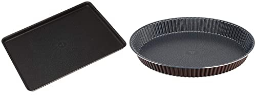 Tefal Perfectbake Plaque A Pâtisserie 38x28 cm Aluminium 100% Recyclé J5547002 & Moule à tarte 24 cm, Démoulage facile, Cuisson jusqu'à 250°C, Robuste, Aluminium 100% recyclé, Marron tabac J5548202