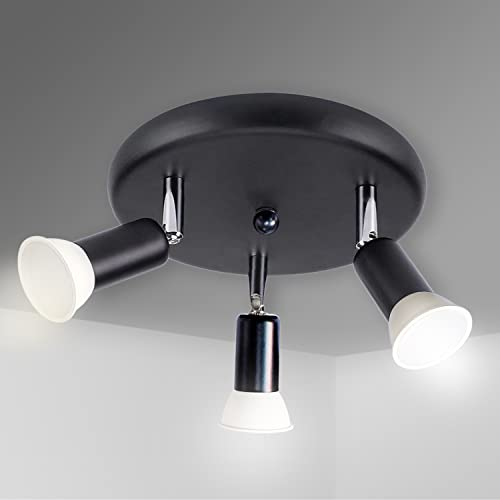 Sweier Deckenstrahler Drehbar 3 Flammig Rund Schwarzer led Deckenleuchte Kaltweiß 6000k GU10 Deckenlampe Spot Ausgestattet mit 3 5W GU10 LED Kaltweiß Lampe