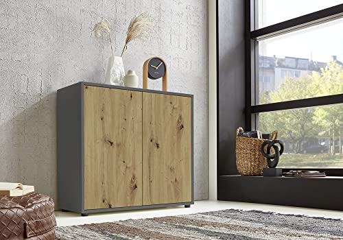 moebel-dich-auf Schuhschrank Ben 4 Kommode Sideboard Türkommode (anthrazit/Artisan Eiche Nb.)