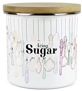 Purely Home Vintage Cutlery Icing Sugar Storage Canister - White Metal Enamel Kitchen Food Storage Container