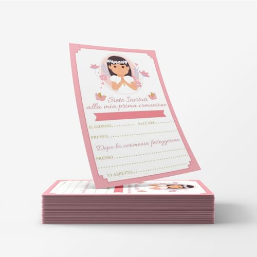 PRINTSERVIS 20 Einladungskarten zur Erstkommunion, Junge/Mädchen, Grafik nach Wahl, personalisierbar mit Name, Datum und Ort (Mädchen Mori)