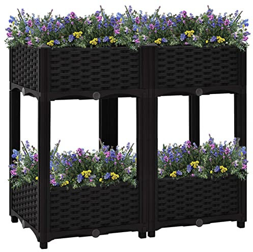 Festnight hochbeet Kunststoff Hochbeete Für Garten hochbeet Balkon hochbeet wpc blumenkübel hochbeet Rattan Blumenkasten Pflanzkübel -Schwarz-80 x 40 x 71 cm