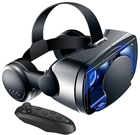 3D VR Brille Virtual Reality Headset für 3D VR Filme & VR Videospiele VR Headset mit Fernbedienung Anti Bluelight einstellbares Pupillen-Augenpflegesystem für IOS & Android Smartphones (Schwarz) (A)