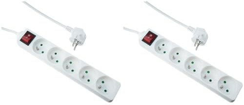 EXPERT LINE - Multiprise électrique 5 Prises Multiple - Bloc multiprise 5 Prises + Interrupteur, rallonge multiprises - 5P / 16A / 3G1mm² - Blanc - Protection Enfant (Lot de 2)