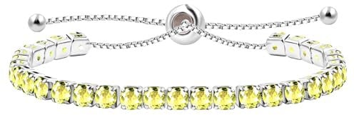 Uloveido Yellow CZ Crystal Tennis Bracelet with Slider Bolo Clasp - Women's Fashion Platinum Plated Cubic Zirconia Addjustable Chain Bracelet Y4043