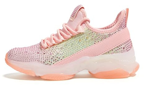 LUCKY STEP Zapatillas Brillantes para Niñas – Slip-On con Pedrería, Ligeras y Cómodas para Niños, Zapatos Escolares con Suela de Gel (Diamantes de imitación arcoíris/Rosas, 4US-35EU-3UK)