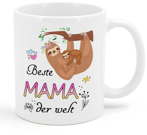 Tarklanda Mama Tasse mit Spruch Beste Mama der Welt Faultier Tasse Geburtstagsgeschenk für Mama Keramiktasse Mama Geschenk von Tochter und Sohn, Geschenk für Mama Geburtstag, Muttertag