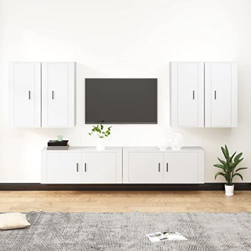AJJHUUKI Inicio al aire libre Otros6 piezas TV Cabinet Set White Engineered Wood
