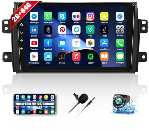 2G+64G CAMECHO Android 13 Autoradio 2 Din für Suzuki SX4 2006-2013 FIAT Sedici 2005-2014 mit Mirror Link, 9 Touchscreen Bildschirm Bluetooth mit GPS WIFI Bluetooth FM Radio USB/SWC+Rückfahrkamera+MIC