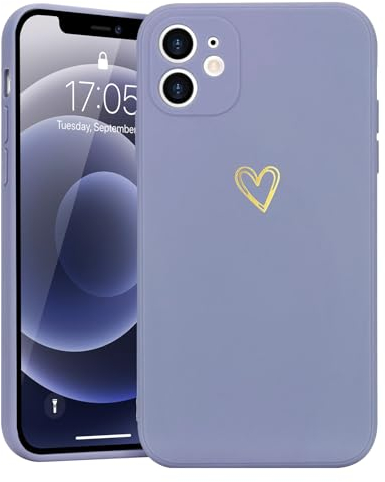 Lafunda Handyhülle Kompatibel mit iPhone 12 Mädchen hülle Ultra Dünn Silikonhülle süß Liebesherz Schutzhülle stoßfest Case Bumper Back Cover mit Fallschutz für iPhone 12 Flieder Lila