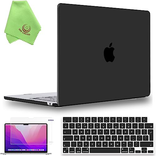 UESWILL Case for 2022-2026 MacBook Air 13 inch M5 M4 M3 M2, Black | Model A3449 A3240 A3113 A2681, Matte Smooth Touch, 4in1 Kit Hard Case + Keyboard Cover + Screen Protector + Microfiber Cloth