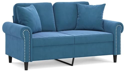 Willood 2-Sitzer-Sofa mit Zierkissen Liegesofa für Wohnzimmer, Polstersofa Sessel Relaxsofa Loungesofa Relaxcouch Blau 120 cm Samt