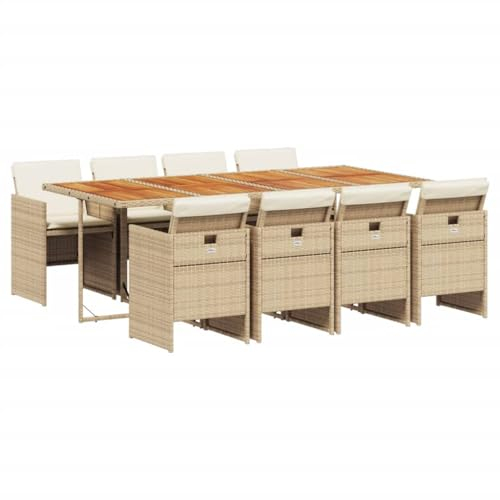 vidaXL Garten Essgruppe 9-TLG., Gartenmöbel Set mit Kissen, Gartengarnitur Tisch 8 Stühle, Lounge Sitzgruppe Sitzgarnitur, Beige Poly Rattan