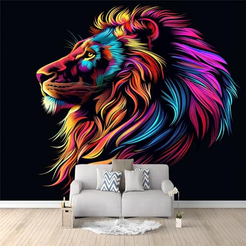 Non-Woven Premium Art Fleece Painted Lion Photo Wallpaper Mural Kids Adult Bedroom Wall Mural Home Poster Decoration 150 x 105 cm