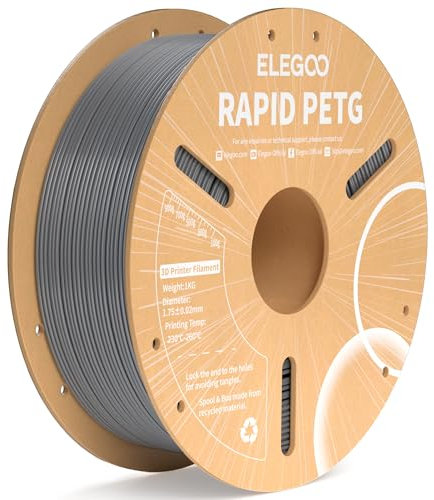 ELEGOO Rapid PETG Filament 1.75mm Space Grau 1KG, High Speed 30-600mm/s 3D Drucker Filament Maßgenauigkeit +/- 0.02 mm, 1kg Pappspule(2.2lbs) Passend für die meisten FDM 3D Drucker