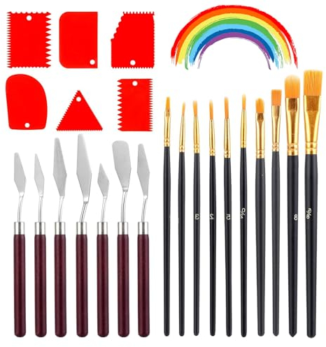 AIVORO 23 Stück Palettenmesser Set: 7 Acryl Spachtel, 6 Zahnspachtel und 10 Nylonhaar Pinsel in Verschiedenen Größen für Künstler, Erwachsene und Kinder Zum Malen Ölgemälde, Gouache