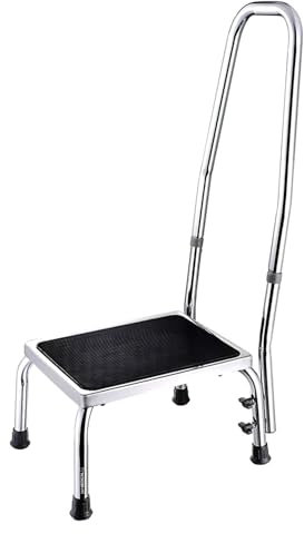 Marchepied avec main courante - Bm Médical TD-70-MC - surface en caoutchouc antidérapante - Finition couleur Gris