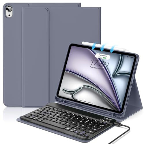 aoub Hülle mit Tastatur für iPad Air 11 Zoll 2025 M3/2024 M2 7./6./ 5./ 4. Generation 2022/2020, Tastatur mit Hülle für iPad Air 11 Zoll/ 10,9 Zoll, QWERTZ Layout, Lila