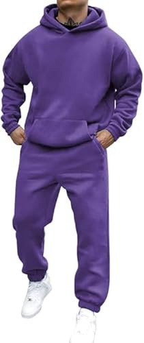 Damen Herren Jogginganzug Trainingsanzug Freizeitanzug Einfarbig Hoodie Mit Kapuze Langarm Mit Taschen Hausanzug 2-Teilig Fitness Kapuzenjacke Jogginghose Jogginganzug Sportanzug Set 00k Lila L