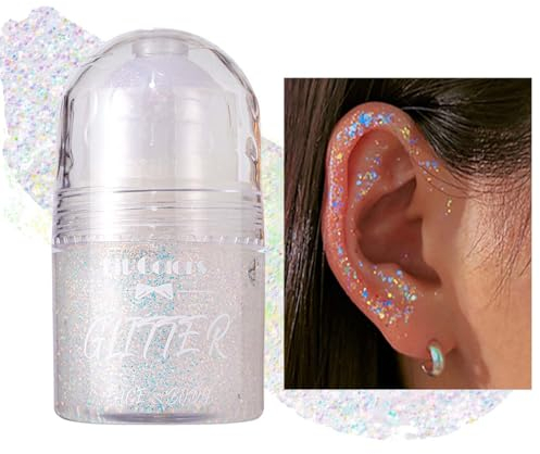 EONFAVE Roll-on Body Glitter Gel, Mermaid Pailletten Glitzer Gesicht, Liquid Festival Accessoires, Glitzer Face Paint Holographic Hair Glitter Gel, Shimmer Makeup (01Regenbogen 1Stück)