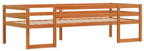 vidaXL Kinderbett, Spielbett mit Rausfallschutz für Jungen Mädchen, Holzbett Bett für Kinderzimmer, Bettgestell mit Lattenrost, Wachsbraun 90x190cm Massivholz Kiefer
