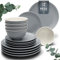 Steingut Geschirrset 4 Personen Hygge 12 tlg. TESTSIEGER, Traumhaftes Skandinavisches Steingut Geschirr Set, Schüssel- und Teller Set, Tafelservice 4 Personen, Geschirrsets Pure Living in Graublau