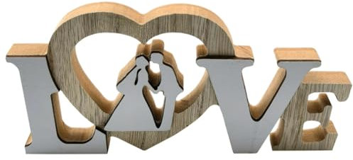 Rockreyoa Holz 3D-Buchstaben Wanddeko Desktop Ornament Moderner Schriftzug Aufsteller Love Liebe Love mit Herz Deko Aufsteller Holzstandfuss Tischdekoration Hochzeitsgeschenk Style 3 1 Stück