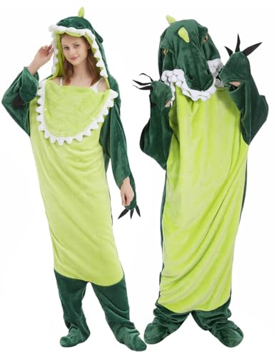 BEVITA Hai-Decke, Kapuzenpullover, Damen, Dinosaurier, tragbare Decke, Geschenke für Erwachsene, Einteiler, Dinosaurier (Grün), Medium