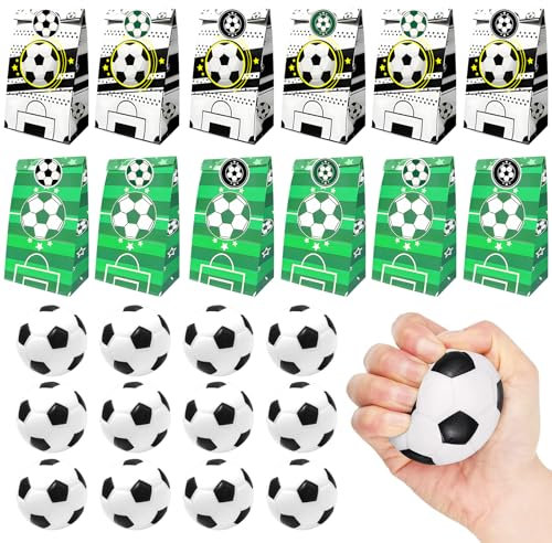 24 Stück Fußball Party Mitgebsel Kinder, Mini Fußball mit Fußball Geschenktüte, Fussball Klein, Fußball Stressbälle, Fußball Papiertüten, Fußball Geschenke Kindergeburtstag für Junge