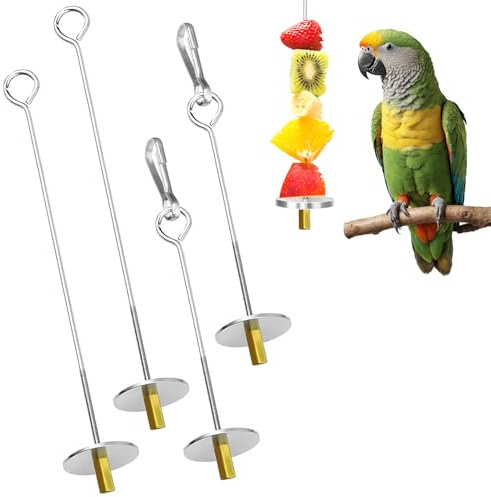4 Pcs Bird Skewer, Stainless Steel Parrot Skewer Feeder Bird Fruit Skewers Parrot Food Skewer Parakeet Food Chicken Toys for Hens Parrot Toys for Budgie Parakeet Cockatiel