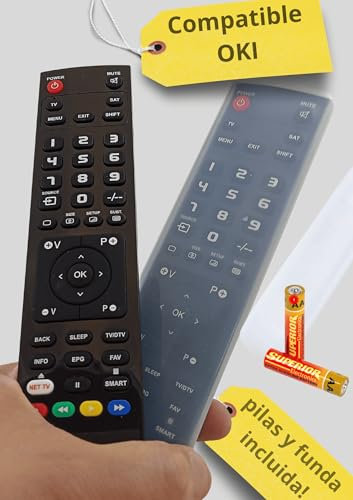 Mando Compatible con televisor Oki + Funda Protectora Remoto televisión + Pilas para TV Compatible Oki