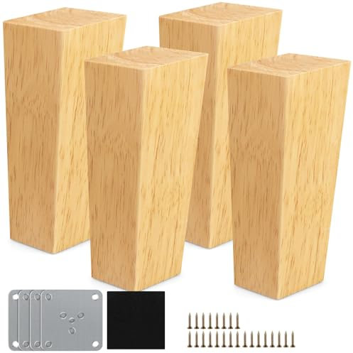 Lauviomify 4 Piezas Patas Para Muebles Madera, inclinadas cónicas Con Placa de Montaje Ya instalada Patas Para Sofas mesitas armarios 12 cm Alto