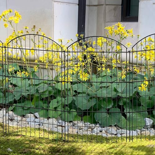 Thealyn Clôture de Jardin en Métal 101 cm H x 71 cm L, 5 Panneaux, 3,5 m Longeur Total, pour Chien et Animaux Domestiques, Clôture de Jardin, Cour, Terrasse, Parterre de Fleurs,Garden Fence