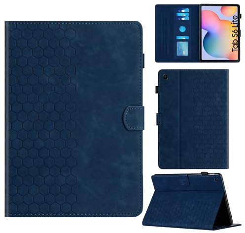 Rosbtib Funda para Samsung Galaxy Tab S6 Lite 2024/2022/2020 10.4 Pulgadas con Soporte y Ranura para Tarjetas, Funda de Piel sintética con patrón de Textura Hexagonal para Galaxy Tab S6 Lite, Azul