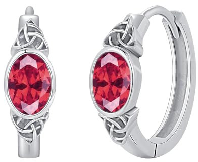 OHAYOO Keltische Ohrringe Damen 925 Sterling Silber Geburtsstein Creolen Ohrringe Keltische Geburtsstein Juli Rubin Schmuck für Damen Mädchen Frauen