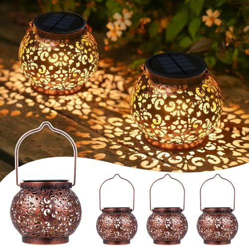 JOYCREATOR Solarlaterne für Außen Wasserdicht IP65, 4 Stück Solar Laternen für Draußen Metall, LED Orientalische Solarlampen für Außen Gartendeko Hängend/ Stehend für Balkon Baum Camping Weihnachten