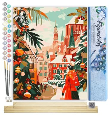 Figured'Art Peinture par Numéro Adulte avec Cadre Scène de Marché de Noël - Activité Manuelle Kit de Loisir Créatif DIY Numéro d'Art Complet - 40x50cm avec châssis en bois à monter