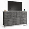 CAIYUN Chest of Drawers Bedroom, Contains 2 AC Ports & 2 USB, Bedroom Cabinet, 16 Storage Fabric Drawers Dresser for Bedroom, TV Stand Dresser with Steel Frame and Wood Top, Black Wooden Veins