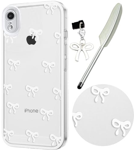 Knoowcase Case for iPhone XR, Cute Bowknot Pattern Clear Soft TPU Shockproof Phone Case for Women Girls, Slim Fit Silicone Bumper Shell Drop-Protection Transparent Cover for iPhone XR,White