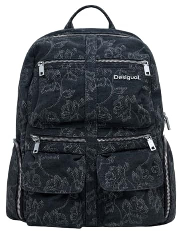Desigual Rucksack Freizeitrucksack Chester Whiskey Embroidery Denim Big Backpack Black dunkelgrau