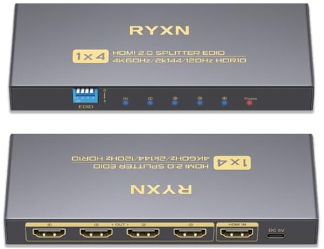 Répartiteur HDMI 4K 1 entrée 4 sorties 60 Hz, 1 x 4 HDMI 2.0 Prend en charge 4K @ 60 Hz 4:4:4, 2K @ 144 Hz/120 Hz, HDCP 2.3, EDID, pour PS5/PS4, Xbox, Apple TV, Fire Stick, lecteur Blu-ray