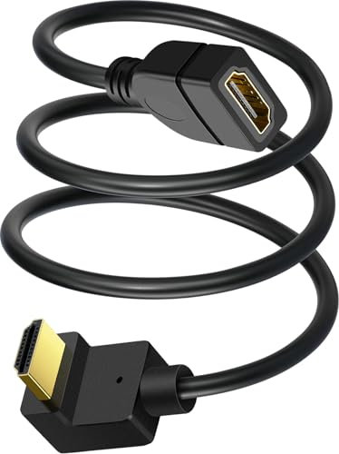SAISN HDMI Extension Cable Down Angle 1.5 Feet 4K HDMI Extender Cable Male to Female Adapter Cord 90 Degree HD Video Converter Short Wire for Monitor, Laptop, Projector, HDTV