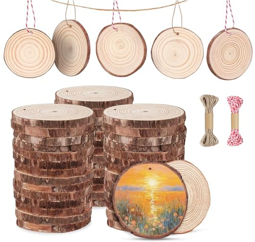 Rondelles de Bois disques en Bois, Rondin de Bois, Découpe Parfaite pour Le processus de Bricolage Cadeau décoration (45Pcs (7-8cm))
