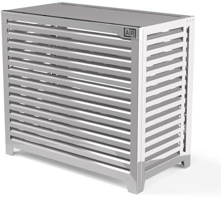 Box Air Klima Big Blade XXL Bianco – Cache Climatiseur Extérieur en Aluminium Composite et Cadre INOX 316, Installation au Sol, 135×120×72 cm – Protection Grande Pompe à Chaleur