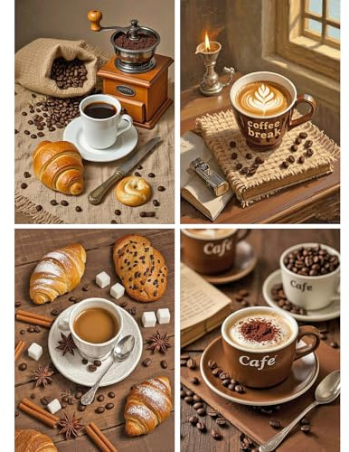 SHEGZHUC 4 paquetes de pintura de diamantes para adultos café cocina, 30 x 40 cm, cuadros de pintura de diamantes, granos de café, mosaico bordado de punto de cruz, regalo de arte, decoración de pared