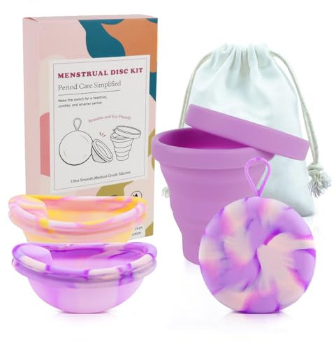 KBIBCK Kit de disques menstruels avec 2 disques menstruels de taille S + L, stérilisateur et sac de rangement, disque menstruel réutilisable pour femmes actives, sport, natation, intimité